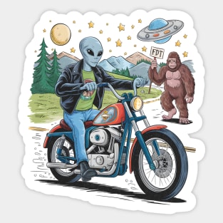 Biker Alien In Space Bigfoot - Subtle Anti Trump Sticker